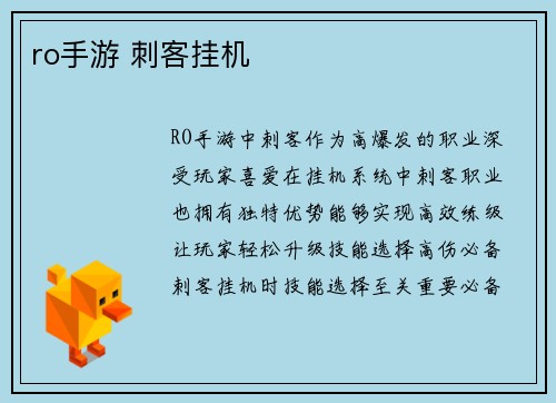 ro手游 刺客挂机