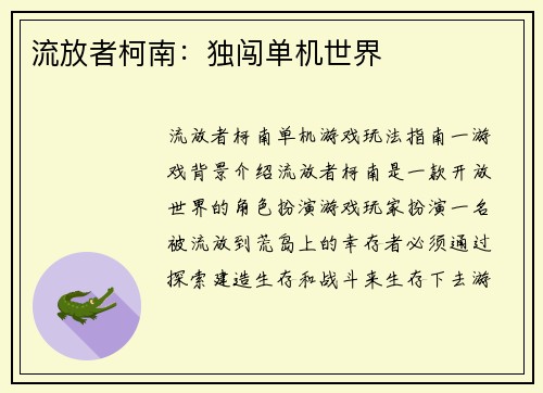 流放者柯南：独闯单机世界